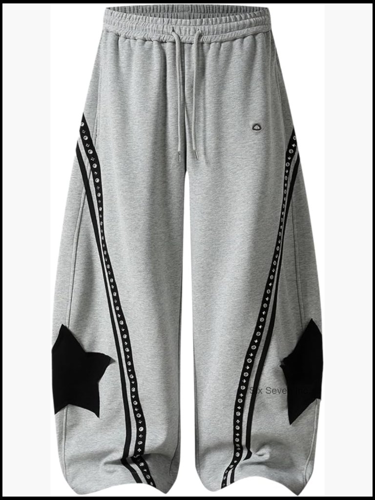 Baggy Barrel Sweatpants With Star Graphic Striped Wide Leg Lounge Pants Elastic